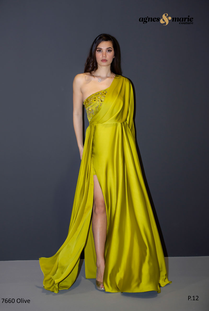  Produto: 7660 OLIVE, Categoria: Vestidos de Cerimónia, Ano: 2023, Marca Agnes & Marie