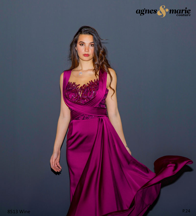  Produto: 8513 WINE, Categoria: Vestidos de Cerimónia, Ano: 2023, Marca Agnes & Marie