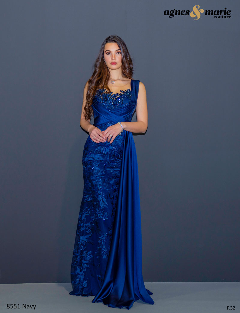  Produto: 8551 NAVY, Categoria: Vestidos de Cerimónia, Ano: 2023, Marca Agnes & Marie